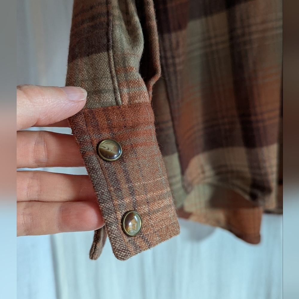 🆕 Pendleton Canyon Umatillo 100% Wool L Western Shirt L Rust Taupe Brown Plaid - Picture 5 of 15